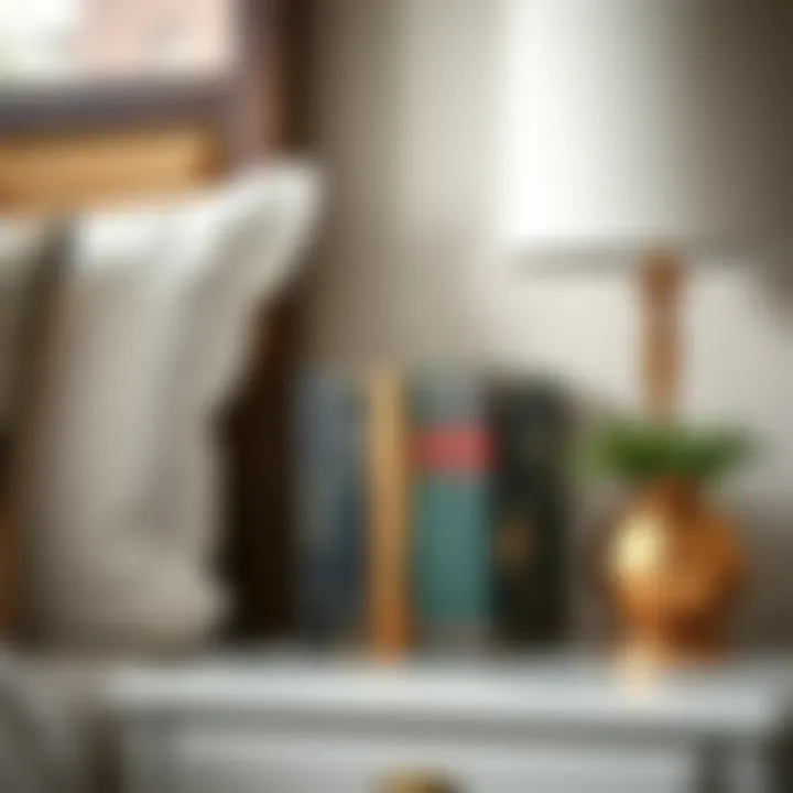 Charming Bedside Table Setup with Decorative Books A bedside table showcasing decorative books as part of the decor