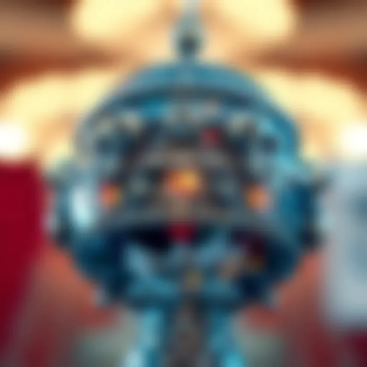 Close-up of intricate designs and mirrors on the headpiece