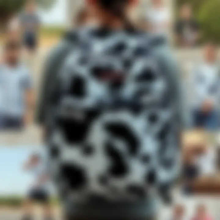 Collage of different uses of the Jansport cow print backpack across various activities