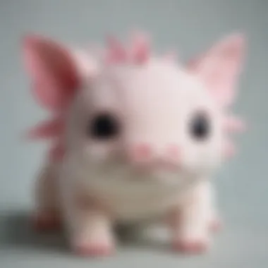 Close-up of the craftsmanship of kawaii axolotl plush