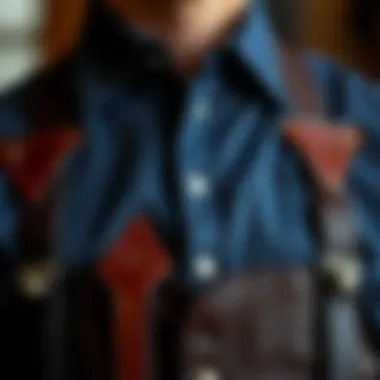 Artistry in Leather Suspenders Close-up of intricate leather craftsmanship on suspenders