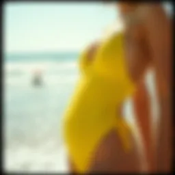 Vibrant lemon swim suit against a beach backdrop