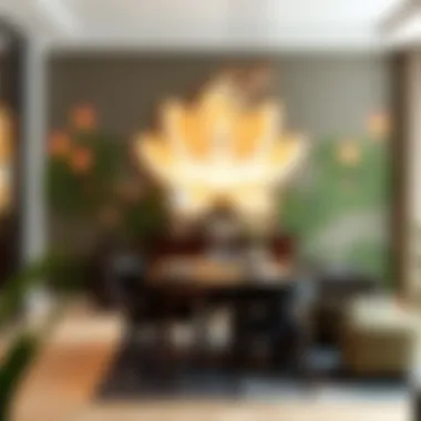 Stylish lotus motifs integrated into a chic dining area