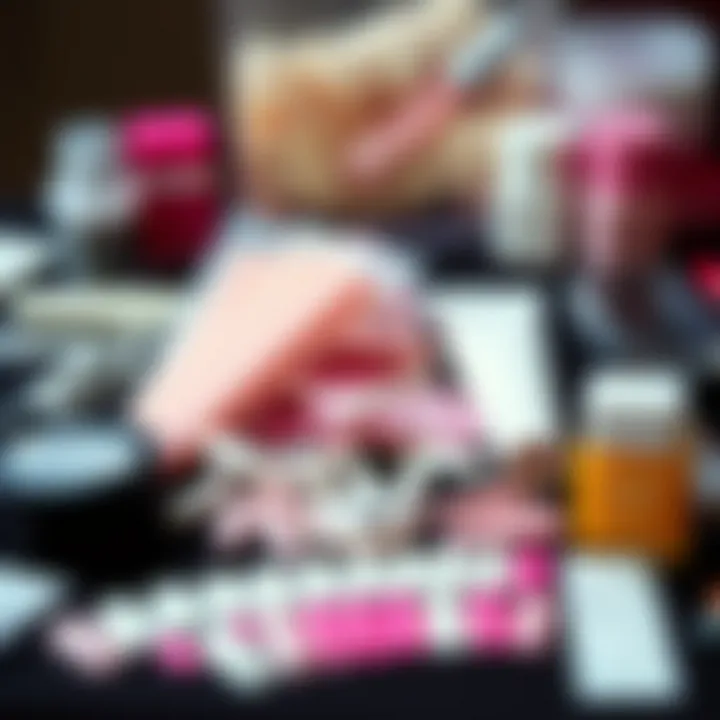 Selection of materials used for creating tapered square press-on nails displayed in an organized manner