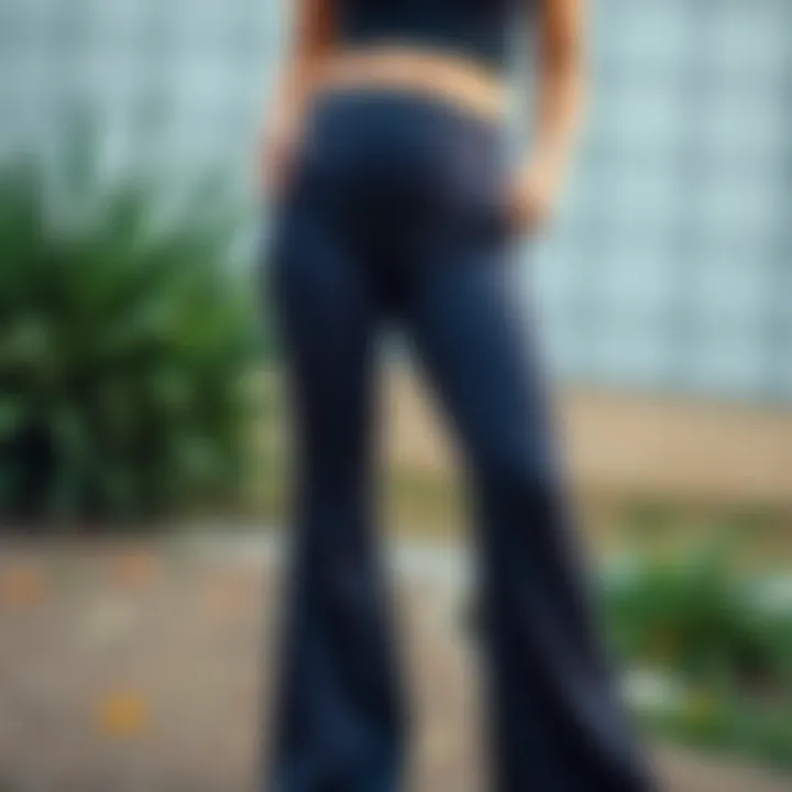 Different fabric choices for maternity flare yoga pants.