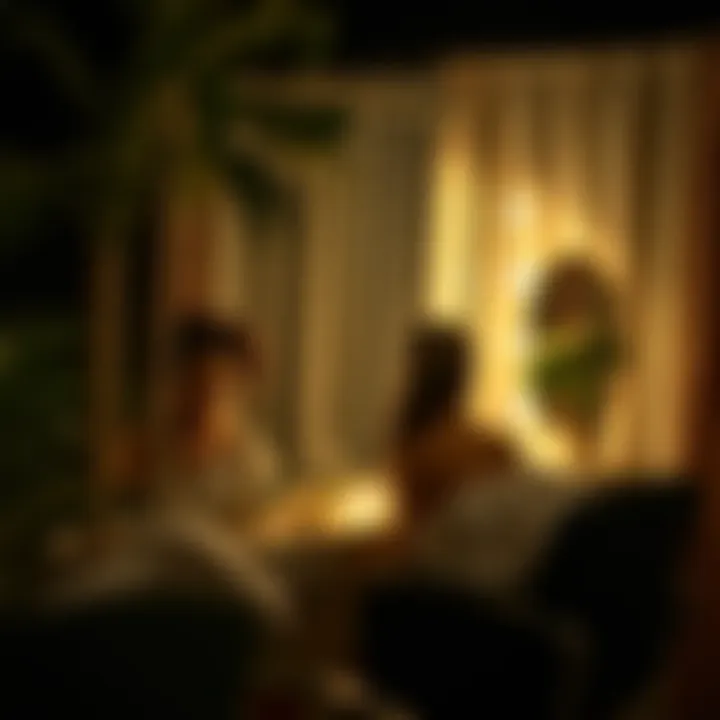 A serene nighttime setting showcasing hair styling routine