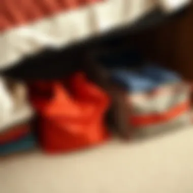 Stylish clothes storage bags neatly arranged beneath a bed