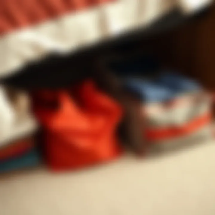 Stylish clothes storage bags neatly arranged beneath a bed