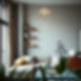 Elegant wooden corner shelf in a modern living room