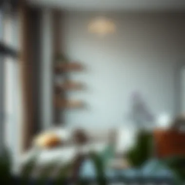 Elegant wooden corner shelf in a modern living room