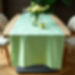 Elegant mint green satin table runner on a stylish dining table
