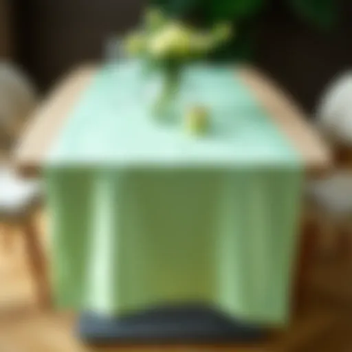 Elegant mint green satin table runner on a stylish dining table