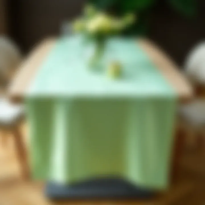 Elegant Mint Green Satin Table Runner Elegant mint green satin table runner on a stylish dining table