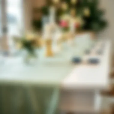 Floral Accents with Mint Green Satin Mint green satin table runner adorned with floral arrangements