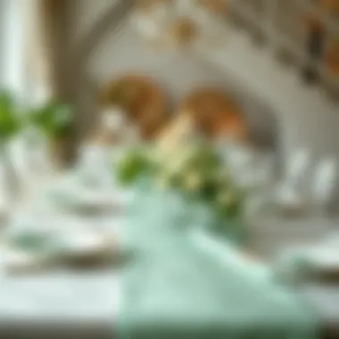 Stylish Table Setting with Mint Green Satin Setting a table with mint green satin table runner and dinnerware