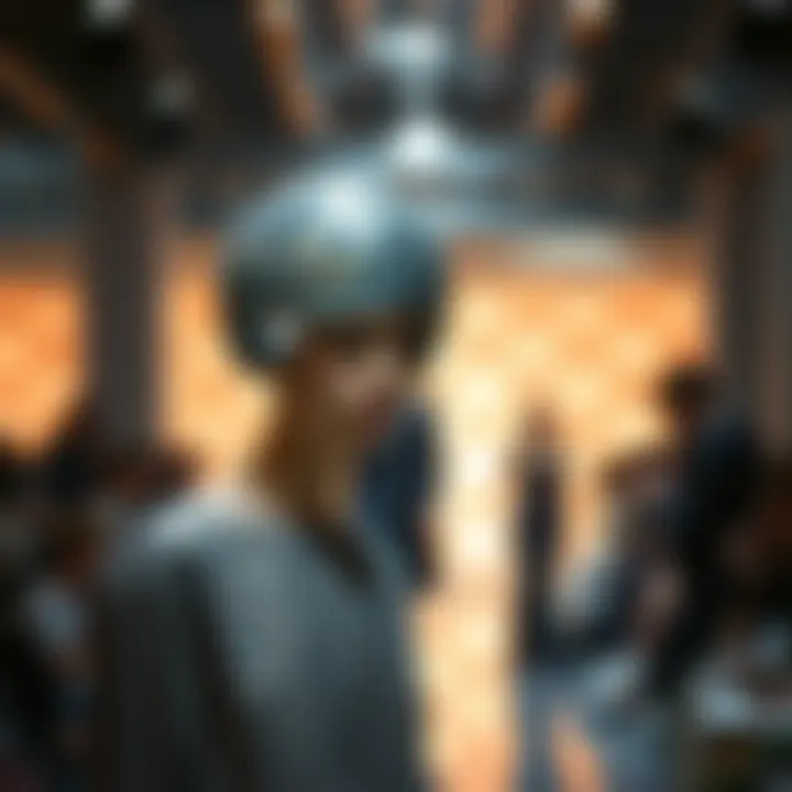 Modern fashion runway showcasing the disco ball headpiece in a contemporary setting