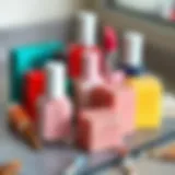 A close-up view of various nail polishing blocks arranged aesthetically for a grooming session.