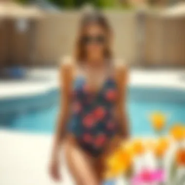 Intricate Patterns of Navy Floral Swimwear Navy floral swimsuit design featuring intricate patterns