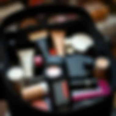 Efficient Layout of an Organized Makeup Bag An organized makeup bag displaying an efficient layout for easy access