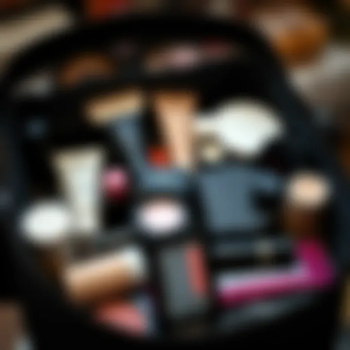 Efficient Layout of an Organized Makeup Bag An organized makeup bag displaying an efficient layout for easy access