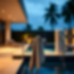 Stylish outdoor pool towel hooks in a modern setting