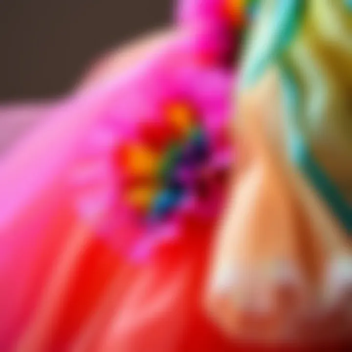 Close-up of colorful layers in a rainbow tutu, showcasing craftsmanship