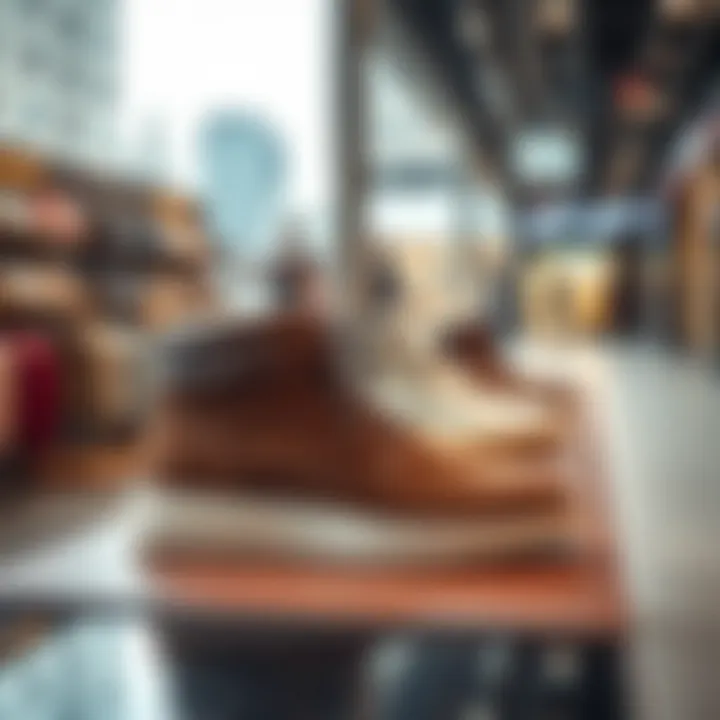 A display of Renben shoes in a contemporary urban setting