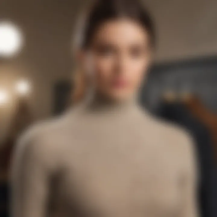 An elegant rib knit turtleneck sweater displayed on a stylish mannequin