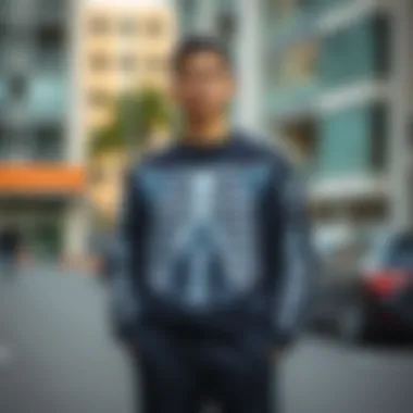 A styled outfit featuring the Romwe Skeleton Sweatshirt in an urban setting