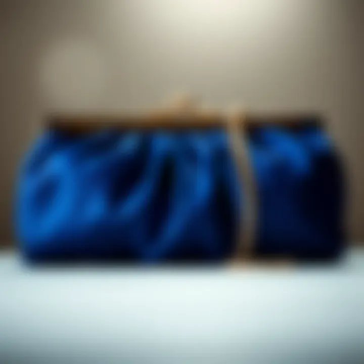 Close-up of the fabric texture of a royal blue clutch