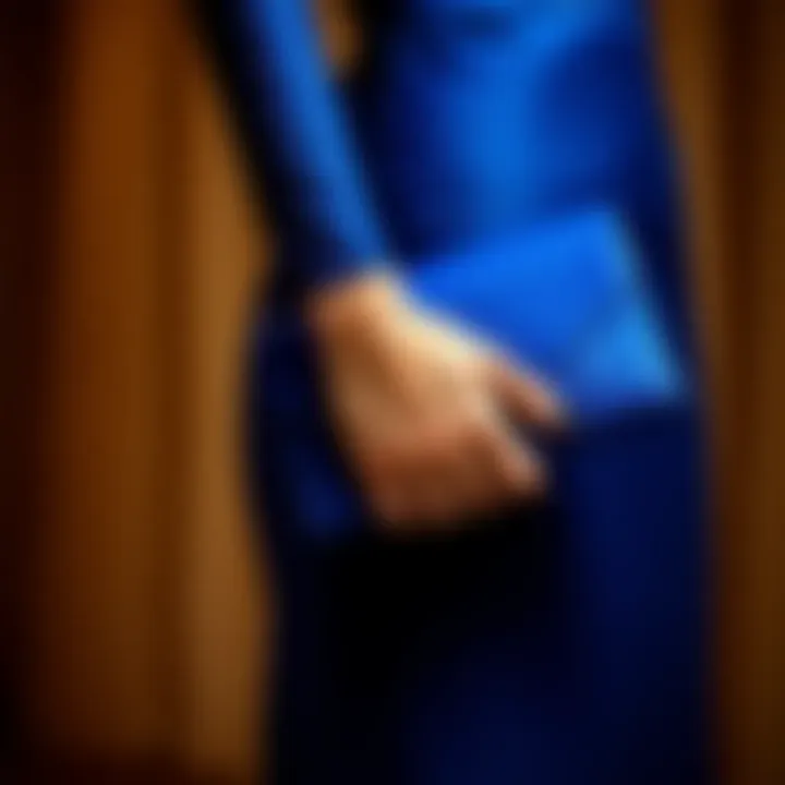 Royal blue clutch styled with a formal evening dress