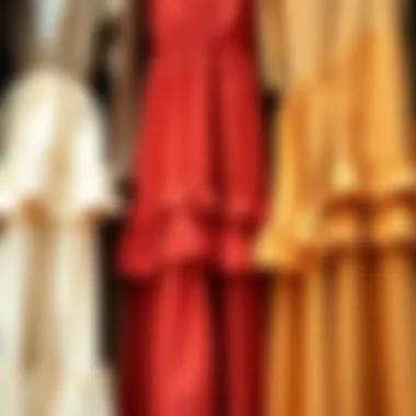 Diverse Fabrics for the Ruffle Hem Maxi Dress Variety of fabrics used for ruffle hem maxi dresses displayed together