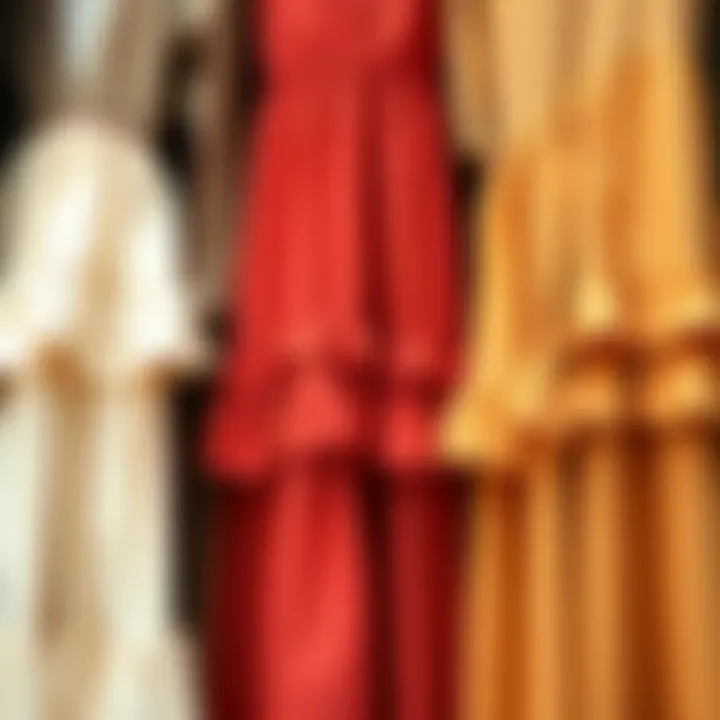 Diverse Fabrics for the Ruffle Hem Maxi Dress Variety of fabrics used for ruffle hem maxi dresses displayed together