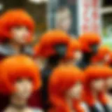 Diverse Short Orange Wig Styles A vibrant display of short orange wigs showcasing various styles.