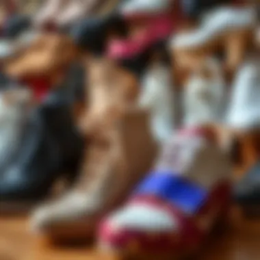 A collage of various size 0 shoes, symbolizing diversity in design and style.