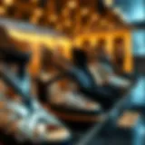 A close-up of elegant size 0 shoes on display, highlighting their intricate design.