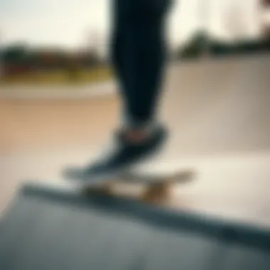 Skating in Style and Performance Skater performing a trick while wearing stylish canvas shoes on a skate park ramp