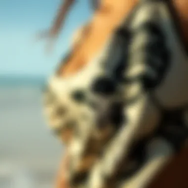 Close-up of intricate skull design on tankini fabric