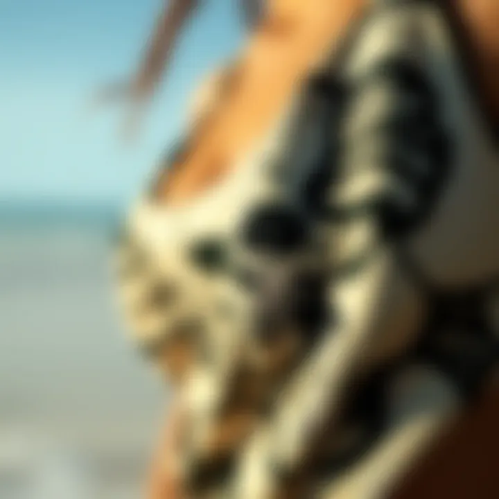 Close-up of intricate skull design on tankini fabric