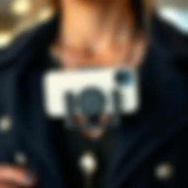 Close-up of a stylish wearable phone holder with modern aesthetics