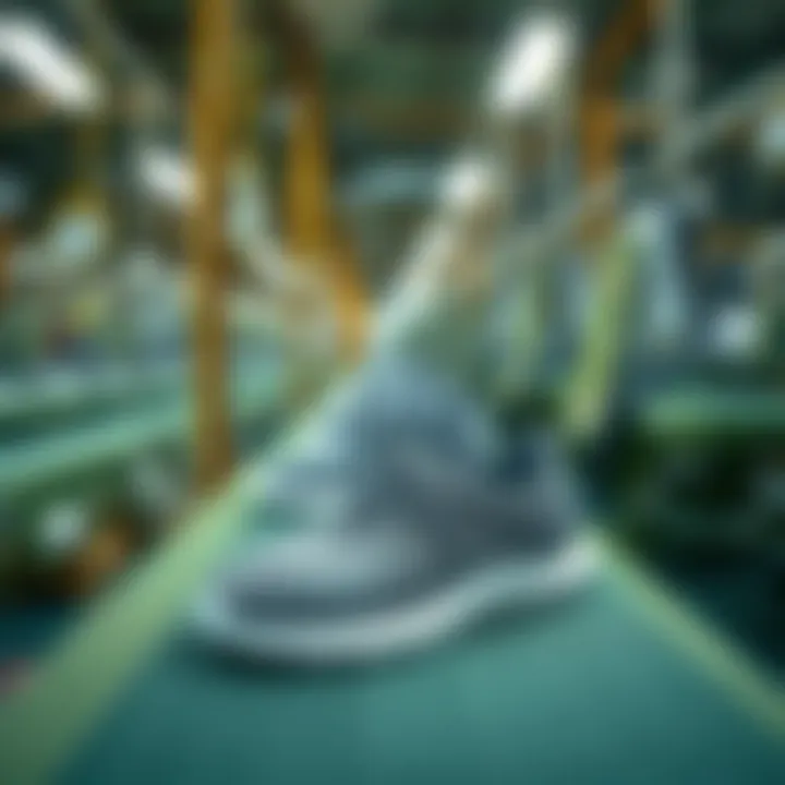 Eco-Friendly Production of Woven Elastic Shoes An eco-friendly production line illustrating sustainable practices in shoe manufacturing