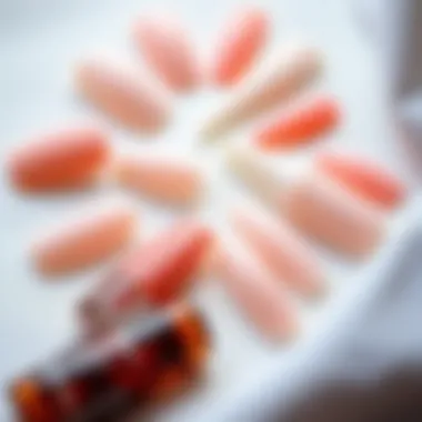 Flat lay of various tapered square press-on nails arranged aesthetically