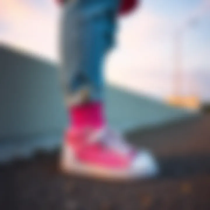 Creative outfit combinations featuring pink sock sneakers