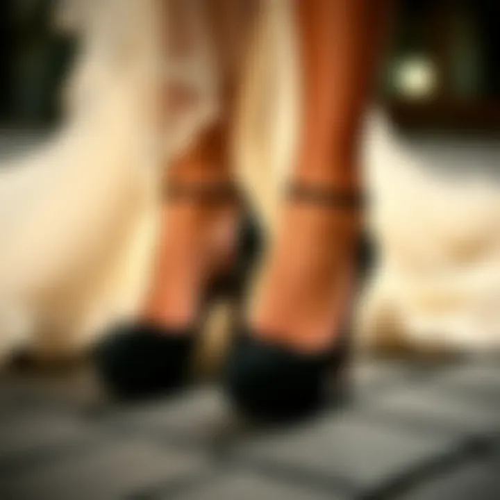 Black high heels paired with a glamorous prom dress