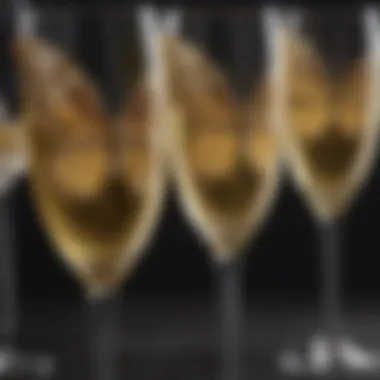 Close-up of craftsmanship in butterfly champagne glasses