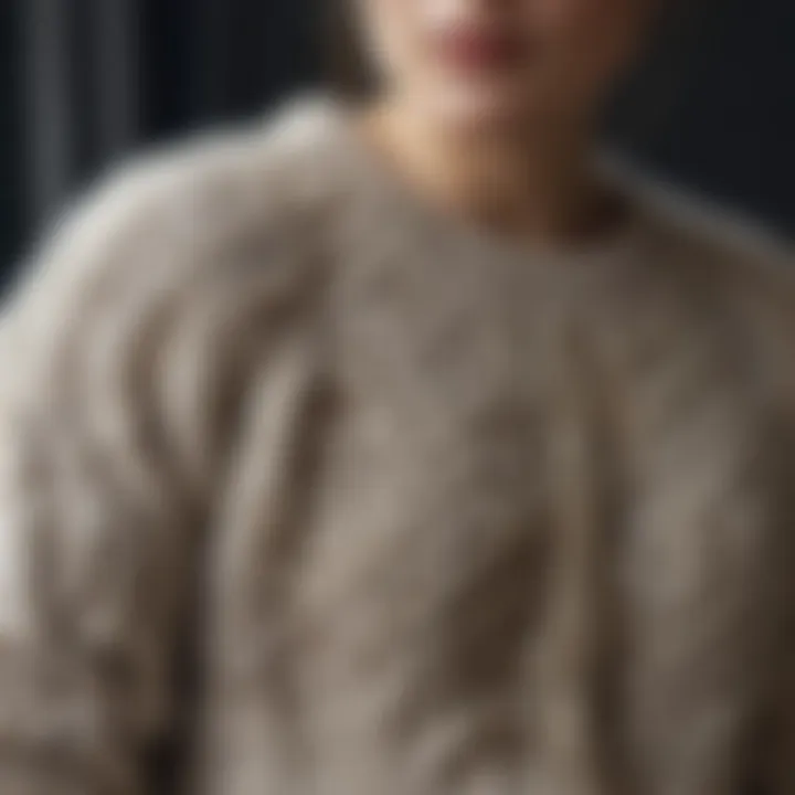 Close-up of a cozy, fluffy sweater showcasing intricate knit patterns