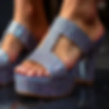 A close-up of the sustainable materials used in making glitter platform sandals