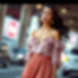 Elegant off-shoulder top paired with a flowing skirt