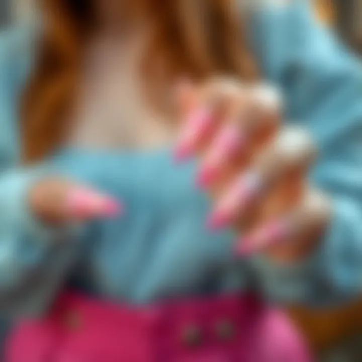 Collection of Stylish Pink Ombre Glue-On Nails A stylish collection of pink ombre glue-on nails