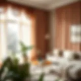 Elegant rose gold fringe curtains in a stylish living room